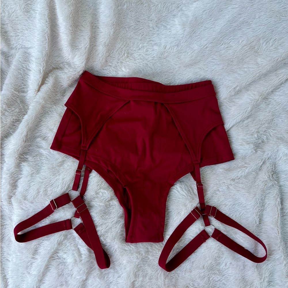 Wine Red High-Waist Garter Briefs